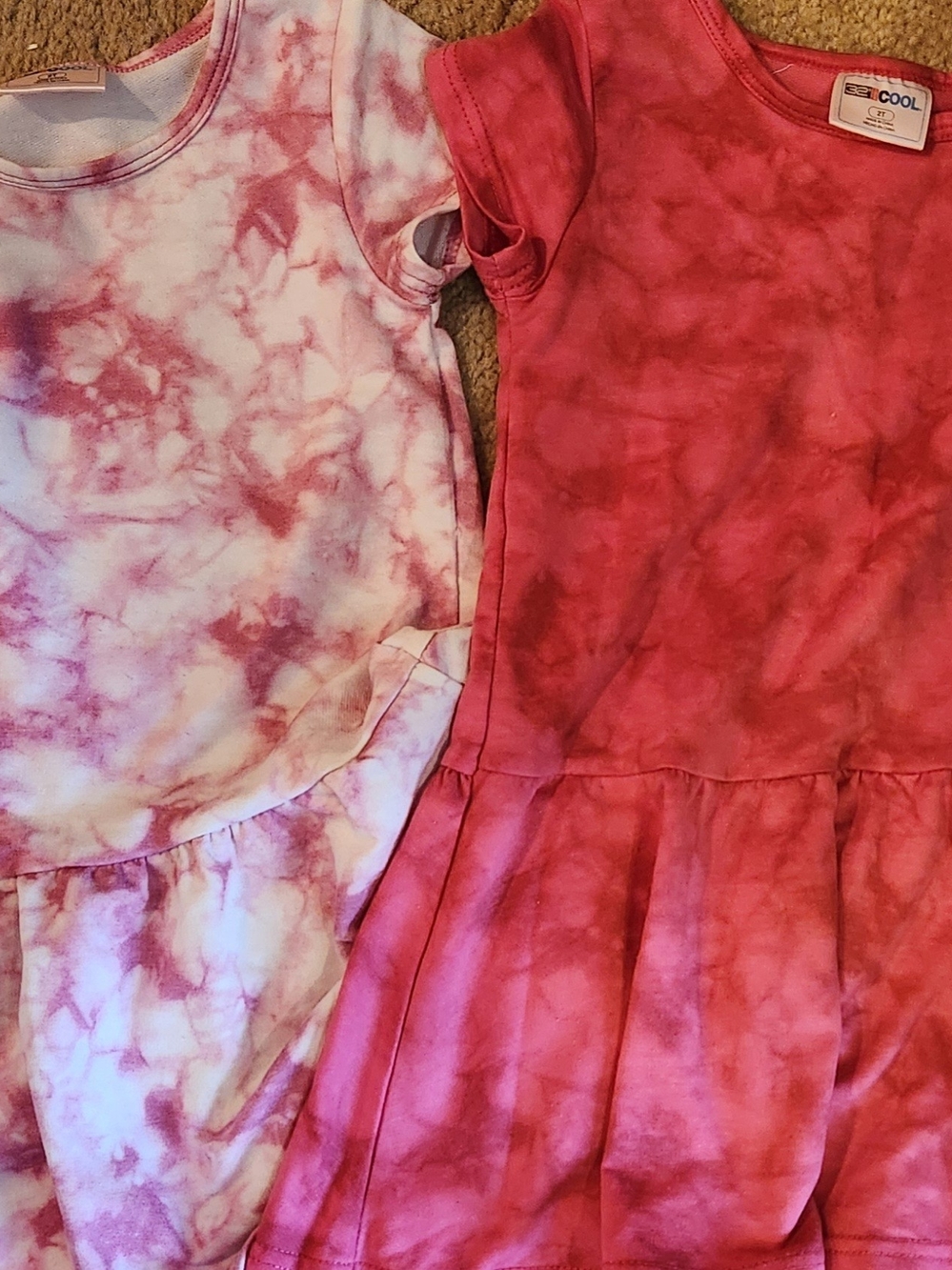 COOL Pink Tie-Dye Short Sleeve Kids Casual Dress